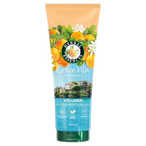 Herbal Essences Volumen Spülung mit Orangenduft 250ml, Von feinem Haar zu gestärktem Haar voller Volumen von der Wurzel bis zur Spitze, Mit Inhaltsstoffen natürlichen Ursprungs, Vegan, ohne Silikone