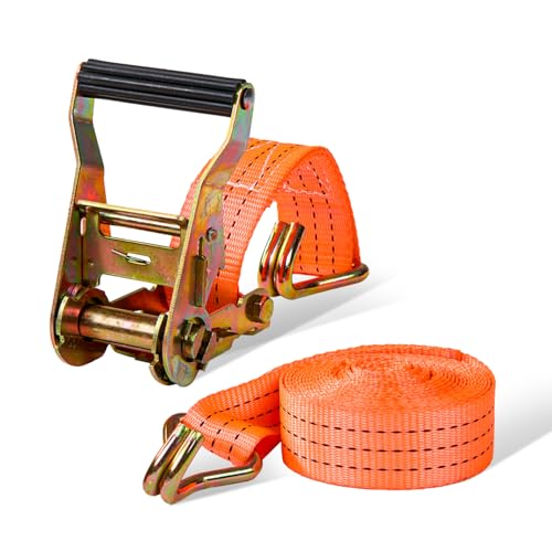 Boltza® Heavy Duty Ratchet Tie Down Strap – 25mm x 5m / 38mm x 6m / 50mm x 8m – Cargo Lashing Belt with Double J-Hooks (50mm-8m)