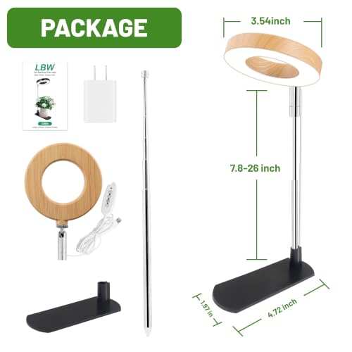 Image of LBW Grow Light for Indoor Plants, Full Spectrum Plant Light with Base, Height Adjustable Plant Grow Lamp with Auto Timer 6 /8 /12 /16H, 3 Colors,5 Dimmable Brightness, for Small Plants, Faux Bamboo Grain