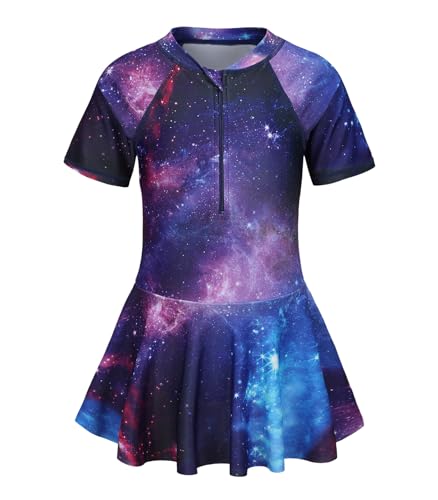 Image of Girls One Piece Swimsuits Short Sleeve Swim Dress for Girls Hawaiian Skirted Bathing Suit Summer Swimwear 3-16 Years