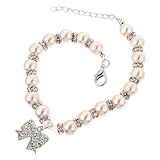 FOMIYES Collar para Mascotas de Aleación Lazo Rosa, Collar de Perlas de Imitación para Perros y Cachorros Tamaño M, Accesorio Ajustable Adecuado para Fotografía y Fiestas