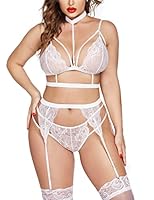 SPLORR Women Babydoll Lingerie Plus Size Bra Panty Set for Honeymoon Special Night Occasion with Bra Panty, G-Thong and Garter Belt White Plus Size