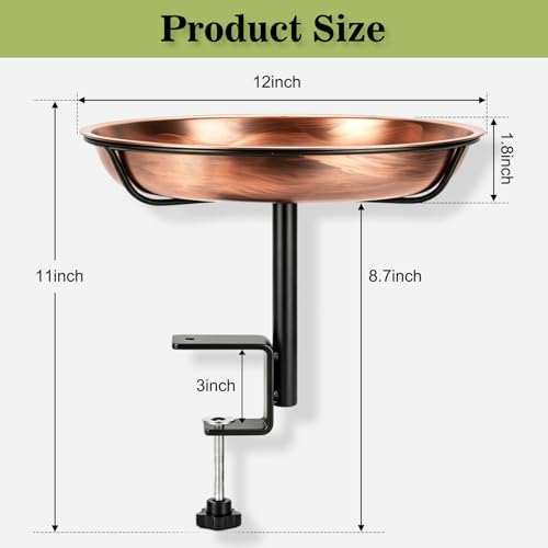 Gtongoko Deck Mounted Metal Bird Bath for Outside, 12 Inch Dia Weather-Resistant Birdbath Bowl for Balcony Fence Railing with Adjustable Clamp Outdoors by Gtongoko - Used condition - Image 2