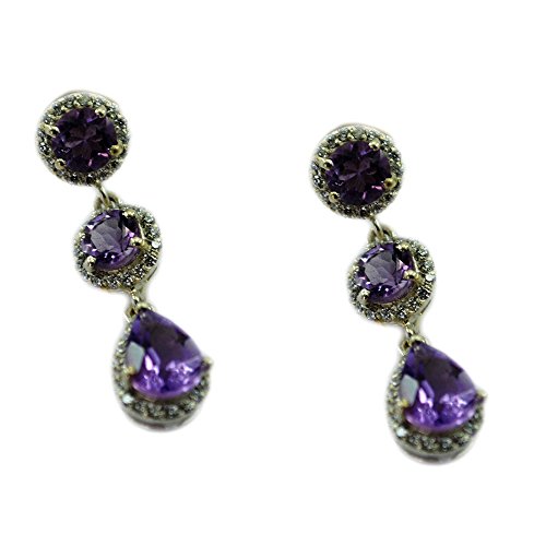 Améthyste naturelle drop boucle d'oreille femmes argent forme poire