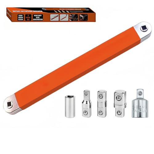 RZKNIP Offset Extension Wrench, Zero Degree Ratchet Extension Set Includes 1/2", 1/4" & 3/8" Drive Adapters, Ideal Universal Ratchet Extensions for Tight Spaces (Orange) by RZKNIP - Used condition - US$18.68