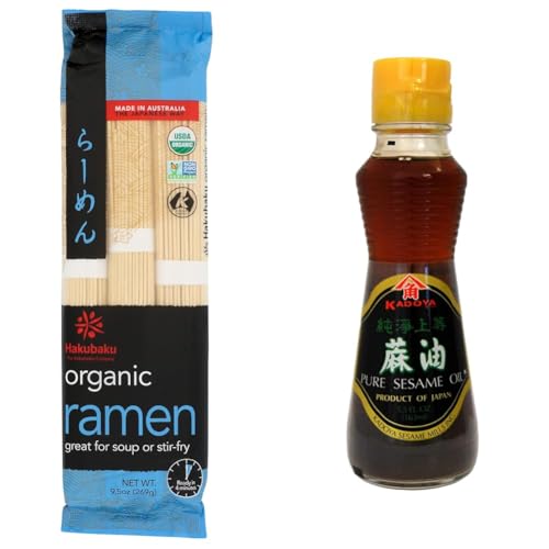 Hakubaku Organic Ramen Noodles 9.5 oz with Kadoya Pure Sesame Oil 5.5 oz - Japanese Noodle and Oil Bundle image 2