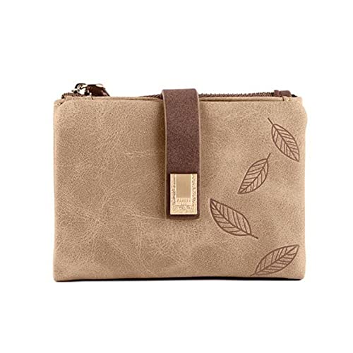 Women's Wallets Engraved Leaves Small Wallet Women Wristlet Brand Women Purse Soft Pu Leather Ladies Wallet Card Holder Mini Girl Purse Clutch (Color : Brown)