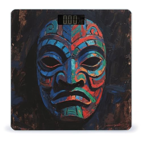 Báscula digital de baño con diseño 3D de máscara Tiki colorida miniatura 1