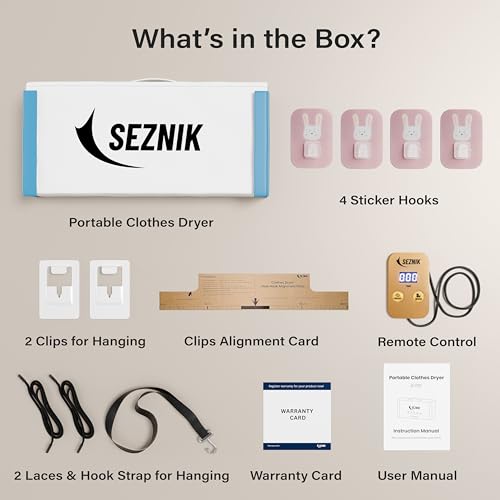 Image of SEZNIK Portable Clothes Dryer, Compact Electric, UV Sterilizer, Wrinkle Remover with PTC Heating & Timer | Foldable, Hangable Dryer | Quick Drying for Home and Travel Use (SZ-CD07)