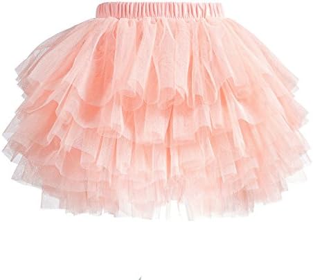 elamccor Tutu Skirt for Baby Girl Toddler 6 Layered Tulle Skirts, Light Orange Pink, 1-2T