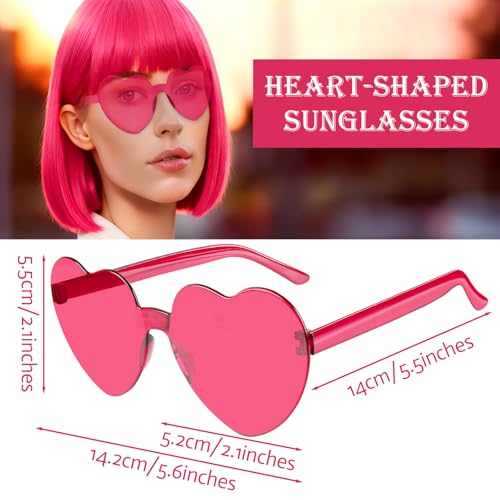 Image of 2 Pack Hot Pink Neon Bob Wig with Heart Sunglasses for Women, Colorful Short Bob Wigs with Bangs Synthetic Hair for Cosplay Music Festival Bachelorette Party Fancy Dress Photography