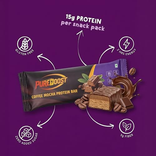 Image of Coffee Mocha Protein Bar | 15g Protein Energy Bar | Gluten Free High Fiber Healthy Snack | Zero Added Sugar Nutrition Bar | Pre & Post Workout Fitness Snack