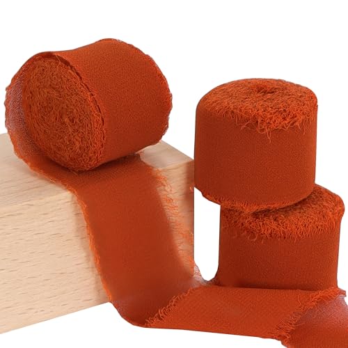Premium Copper Chiffon Ribbon Rolls - 3 Pack of 1 Inch x 5 Yards Silk Ribbon for Elegant Gift Wrapping, Wedding Decor, DIY Crafts & Bouquets