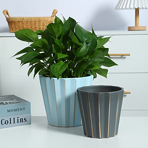 Pots de fleurs géométriques en céramique avec soucoupe - 8
