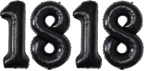 Image of Rozi Decoration 32 Inch 18 Number Black Foil Balloons for Happy Birthday Decoration, Happy Anniversary, Graduation, Achievement Celebration Party Pack of 4 Pcs