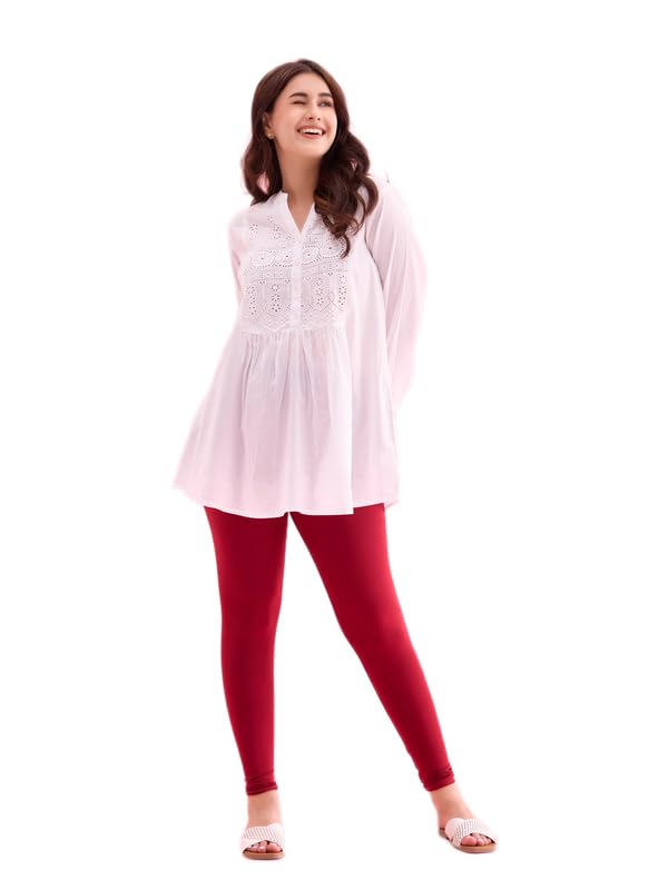 Image of GO COLORS Soft Cotton Stretch Ankle Length Leggings for Women | Breathable