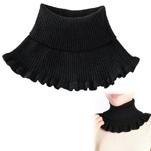 Cuello Alto Cálido Cuello Falso Suéter De Cuello,Bufanda de cuello alto para mujer,Bufanda de Punto Grueso Invierno Cuello,Cuello falso Desmontable Invierno Cálido Cálido de cuello Bufanda (Negro)