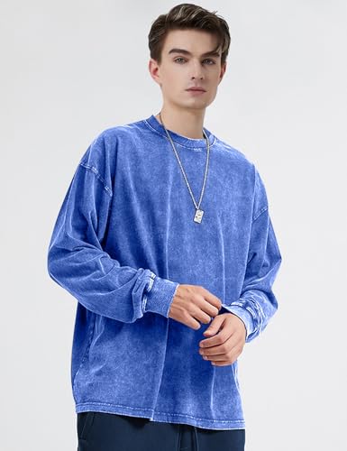 COZYPOIN Men's Acid Wash Tshirts Shirts Oversized Vintage Long Sleeve Pullover Crewneck Sweatshirt4
