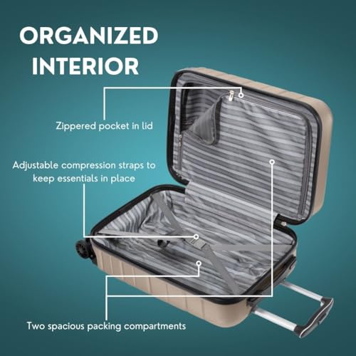 Skyway Epic 2.0 Hardside Lightweight and Durable ABS Shell Luggage, Spacious with 4-Wheel Spinners, Comfort Grip with Telescoping Handle, Men and Women, Bone, 2-Piece Set (20,28)4