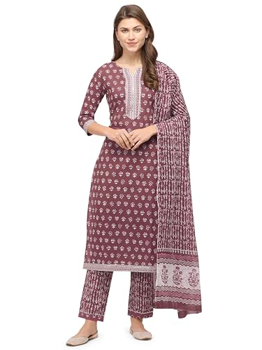 Image of MIRCHI FASHION Pure Cotton Straight Kurta Set with Dupatta | 3 Piece Ethnic Kurta Pant Set Office Wear Salwar Kurta Set for Women