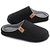 VeraCosy Men's Corduroy Slip-on Slippers Cozy Non-Slip Memory Foam Indoor House Shoes with Coral Fleece Lining Dark Black,11-12 US