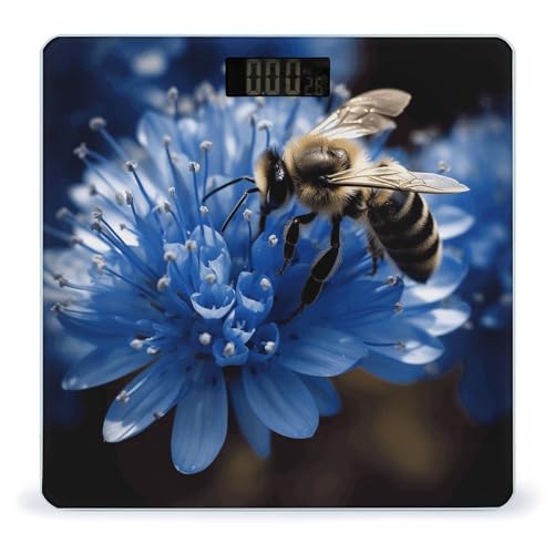 Báscula digital de baño Blue Flower Bee, vidrio templado