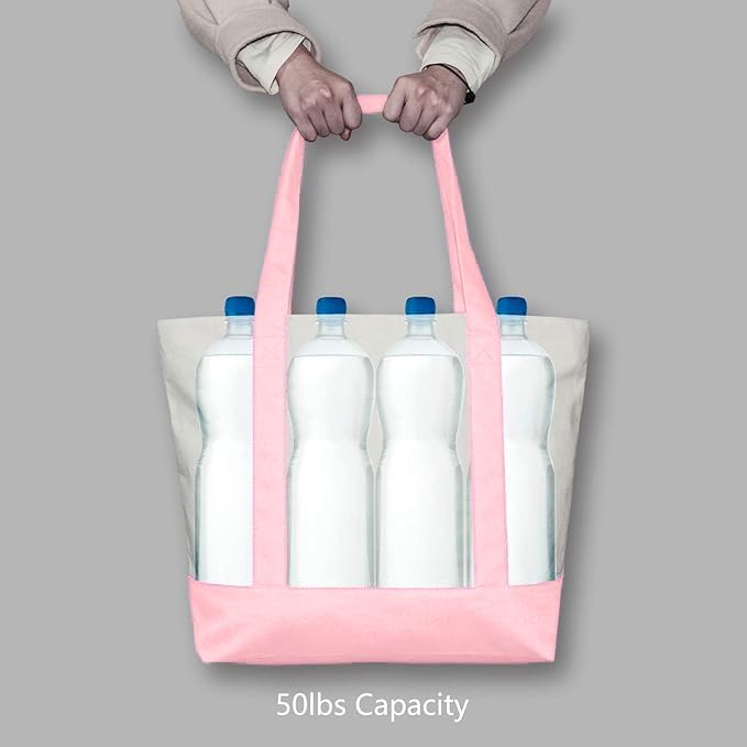 Image of 19x15 Inch Large Canvas Tote Bag | 100% Organic Reusable 330 GSM Cotton Handbag With Zipper Closure and Front Pocket for Shopping, Daily Use, Travel, Grocery, Gifting, Office and Storage