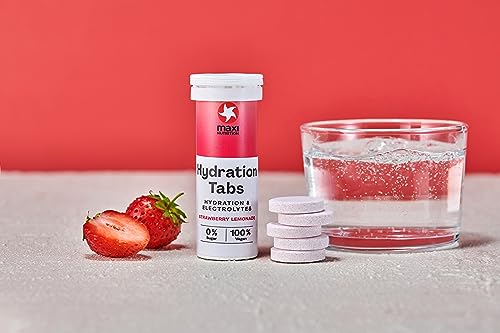 MaxiNutrition Hydration Tabs Strawberry Lemonade, 6er Pack Elektoyte-Tabletten für erfrischendes Fitnessgetränk, Regenerierung des Mineralhaushalts, zuckerfrei, vegan, ohne künstliche Aromen