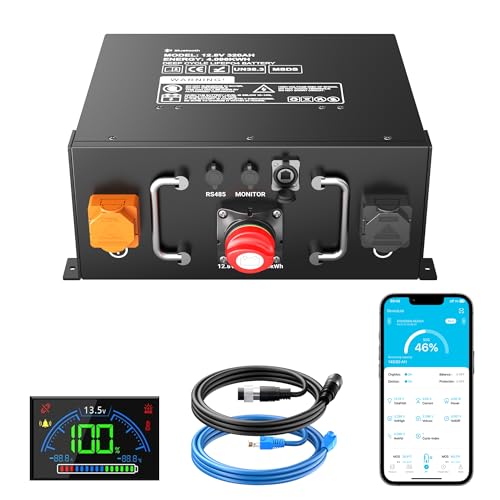 12V 320Ah Underseat LiFePO4 Batterie, ECE R10 zertifiziert mit eingebautem 250A BMS,Low Temperature Schutz,12000 Zyklen und 10-Jahres Lebensdauer,für Wohnwagen,Solaranlagen,Off Grid,Stromspeicher