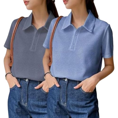 Image of Leriya Fashion Women's Summer Polo T-Shirt - Lightweight Breathable Short Sleeve Collared T-Shirt, Casual Loose Fit Everyday Top for Women