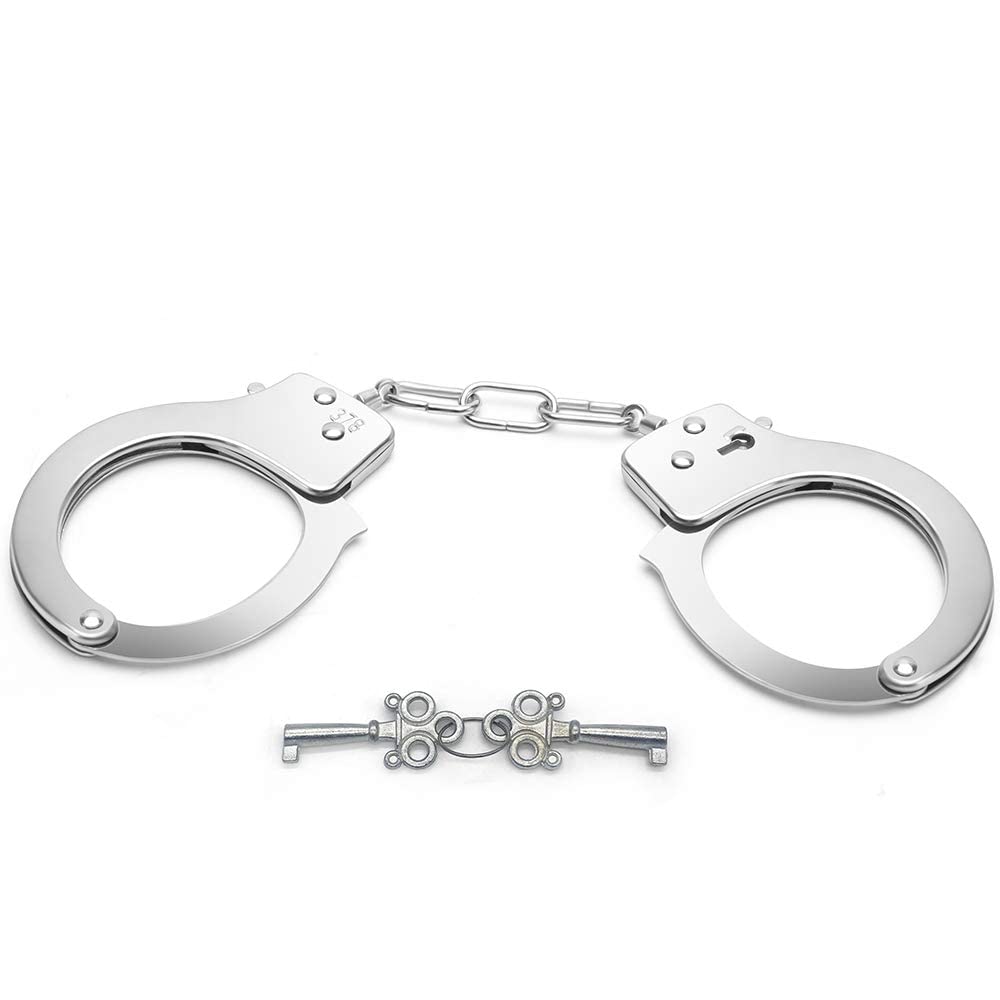 Metal Handcuffs with Keys for Cosplay , silver Handcuffs Prop Dress Ball Party Cosplay for Kids