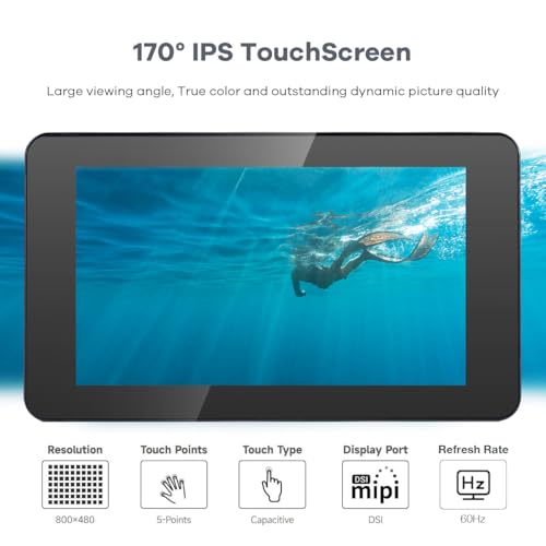 Image of Hosyond 7 Inch Touchscreen IPS DSI Display Compatible with Raspberry Pi 5, 800x480 Capacitive Screen MIPI DSI Driver-Free Interface