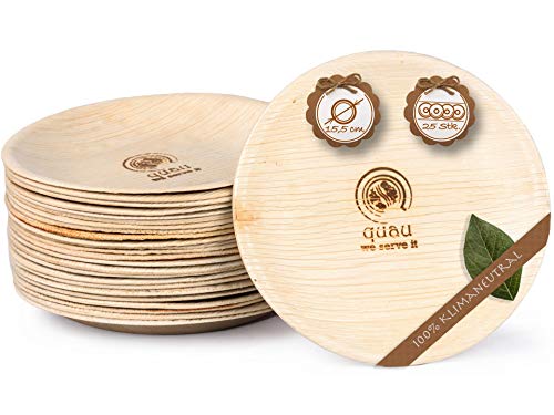 quau | 100 Einwegteller aus Palmblatt | Ø15,5cm | rund | robust & kompostierbar| Palmblattteller | Kuchenteller Cover