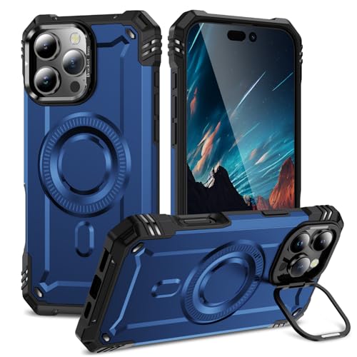 Coque iPhone 14 Pro Max bleu rigide en silicone avec support d'objectif