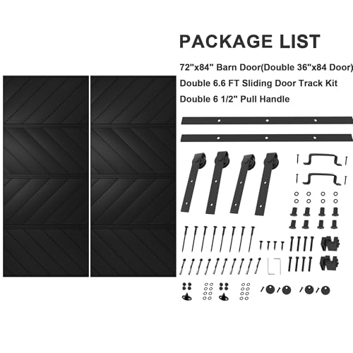 Image of 72 inchx84 inch Black Barn Door with 13.2FT Sliding Door Kit & Handle, Floor Guide | Pre-Drill Holes Double Barn Door For Easy Assembly, Solid Core Wood Sliding Barn Door for Water-Resistant & Sound Reduction