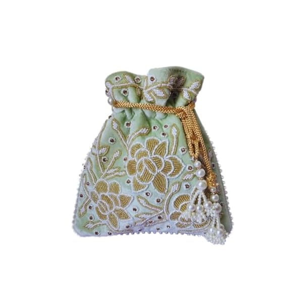 Kottanz Handmade Pearl Embroidered Potli Bag, Ethnic Party Bag for Women - Image 3