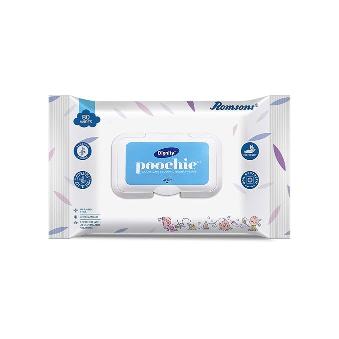 Dignity Poochie 100% Biodegradable Baby Wipes Enriched with Aloe Vera and Vitamin E, 150 x 200 mm (Pack of 2) 160 Wipes - Image 2 thumbnail