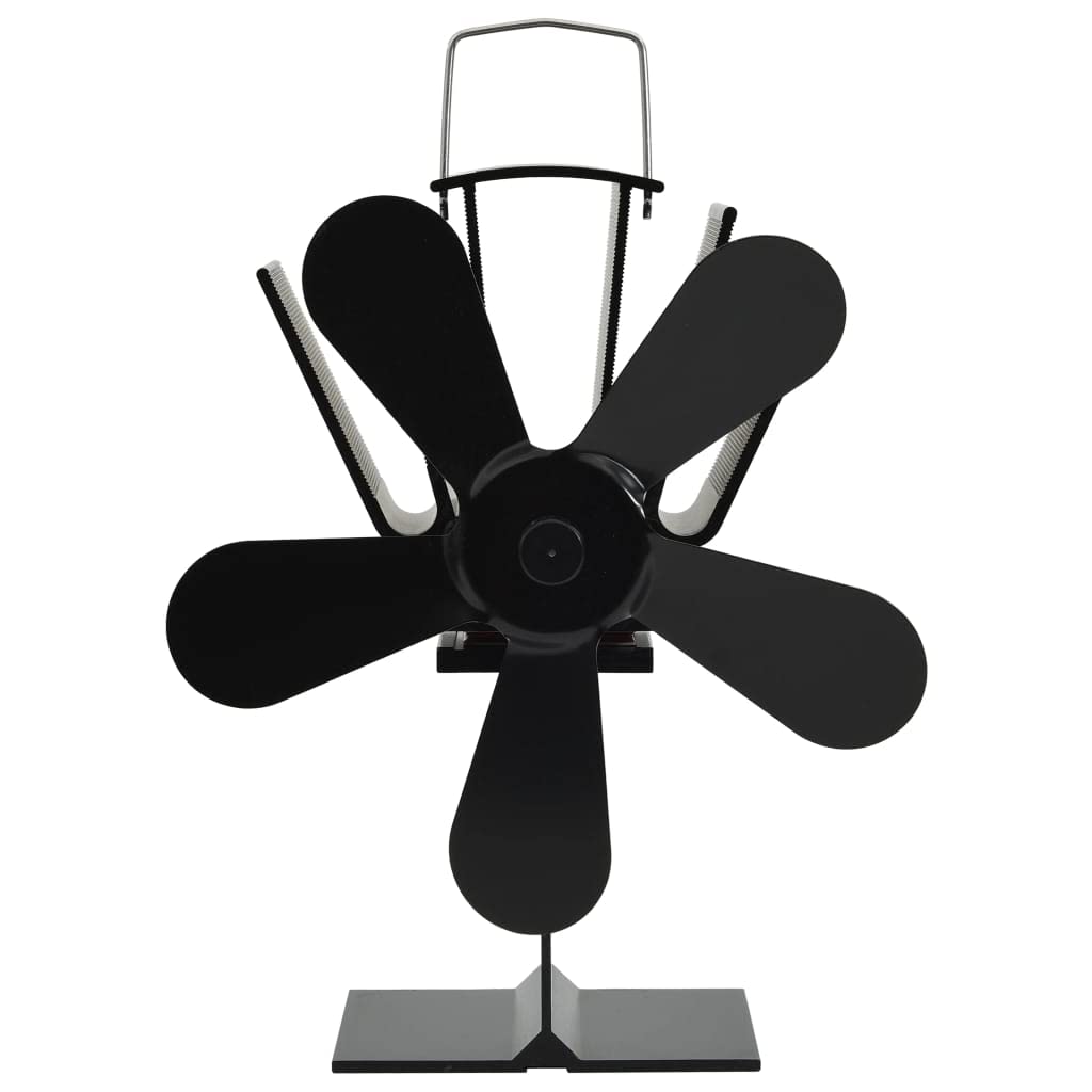Ofenventilator Wärmebetrieben mit 5 Blättern Schwarz aus eloxiertem Aluminium, leiser Kaminventilator für effiziente Wärmezirkulation und energiesparendes Heizen im Wohnzimmer, Pelletofen