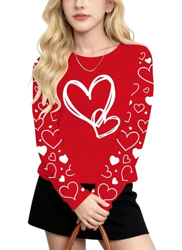 Image of Valentines Shirts for Girls Toddler Cute Love Heart Long Sleeve Casual Tee Tops