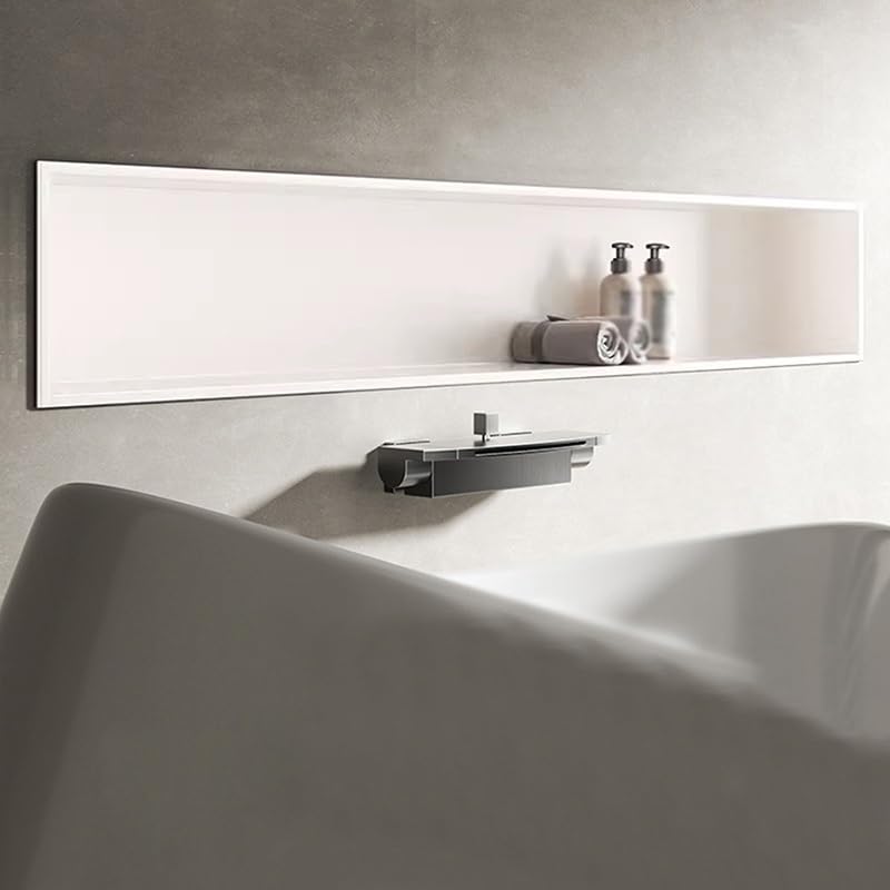 Panel prysznicowy LED ze stali nierdzewnej wpuszczany organizer łazienkowy wodoodporny montowany na ścianie przechowywanie do domu i hotelu bez płytek biały 120 x 28 x 12,5 cm