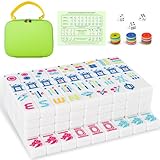 American Mahjong Tile Set Equipped with Mahjong Bag, 166 Quality White Engraved Tiles, 1.2 inch Mahjong Tiles Set with Carrying Bag/Dice/Chips, Creative Design Patterns, Ideal Mahjong Gifts (No Rack)