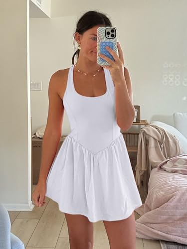 Image of Sexyasasii Women's Summer Athletic Tennis Dress with Built in Shorts and Bra Square Neck Workout Exercise Active Golf Dresses