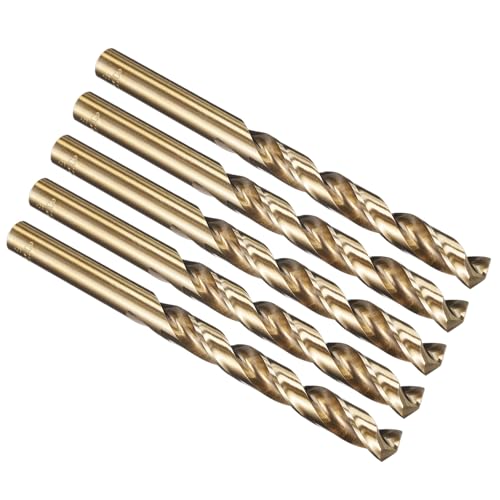PATIKIL 9mm Drill Bit, M35 Cobalt 5% High-Speed Steel Jobber Straight Shank 135° Gold Finish for Stainless Steel Hard Metal - 5 Pack