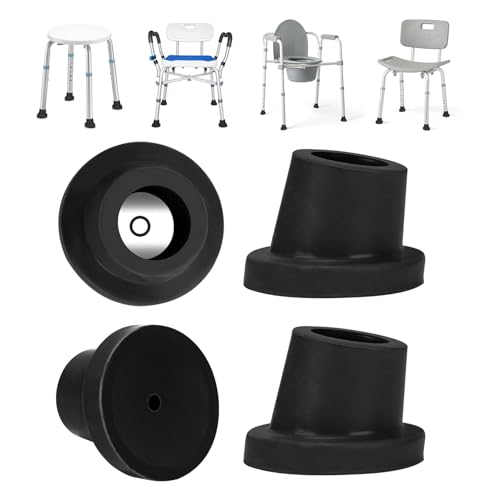 supregear Shower Chair Leg Caps, Heavy Duty Rubber, Fits 1" OD Sloped Round Legs Only, Non-Slip Replacement Feet for Bath Stool & Transfer Bench, 4 Pack, Black