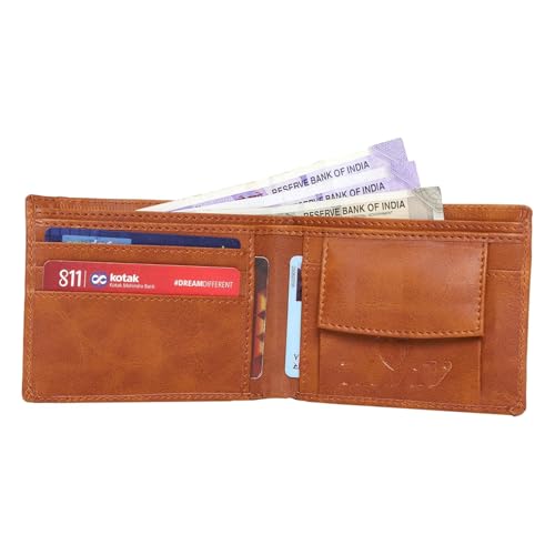 RFID Wallets for Men Slim Bifold Genuine Leather Front Pocket Wallet with 2 ID Windows (Tan)3
