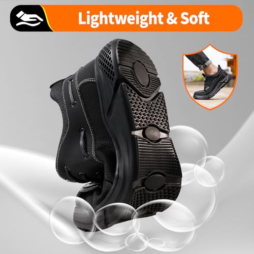 Image of Steel Toe Shoes for Men Lightweight Safety Work Shoes with Kevlar Puncture Resistant Midsole Comfortable Low Top Work Shoes for Warehouse Factory Light Construction