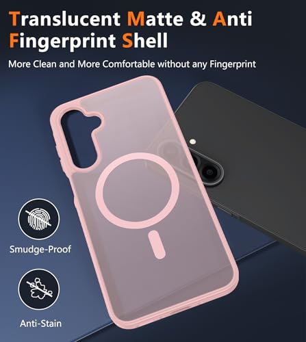 Image of FNTCASE for Galaxy A26 5G Phone Case: Magnetic Matte Translucent Military Grade Drop Protection Cell Phone Cover - Slim Rugged Durable Shockproof Protective for Samsung A26 Cases - Light Pink