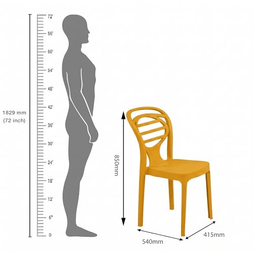 Image of Oaknest Supreme Oak Armless Plastic Dining Chair | Compact & Ergonomic Design for Home, Living Room, Balcony & Outdoor Seating | Color : Royal Yellow, Set of 4