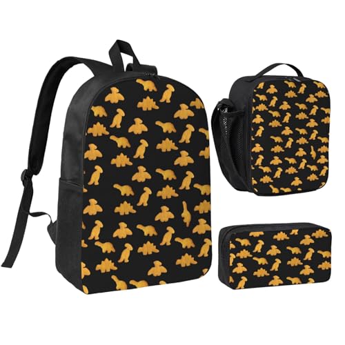 Cute Dinosaur Chicken Nuggets Backpack Set Lightweight Laptop Backpack Lunch Bag with Pencil Case for Women Men Travel Work