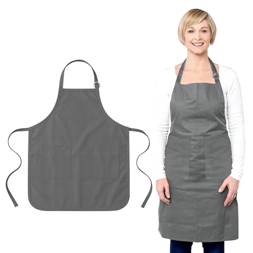 DecorRack Waterproof Kitchen Apron with 2 Pockets, 28 x 34 in, Gray